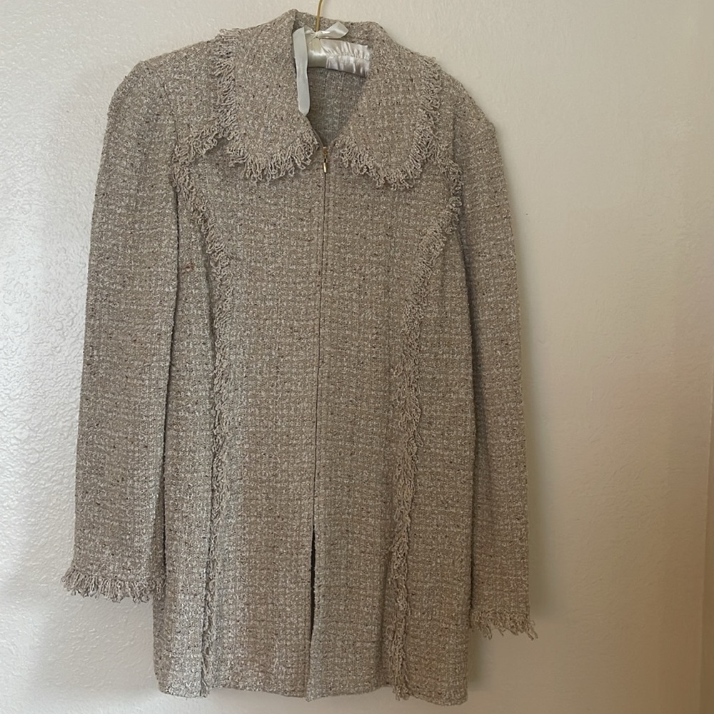 St. John crème eyelash plaid jacket Size 14 - Picture 6 of 9